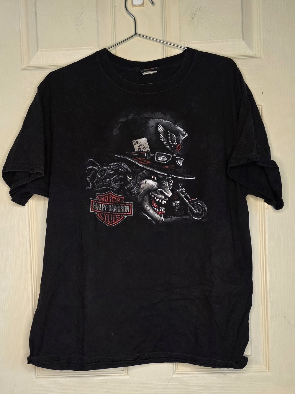 Harley-Davidson Black Tee with Grim Rider and Motorcycle Graphic
